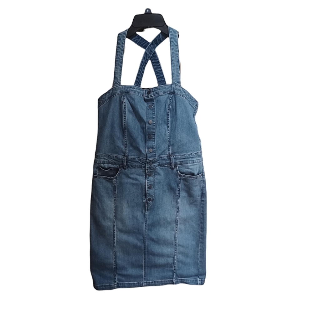 William Rast blue denim cross adjustable strap jumper dress  Size XL Jr